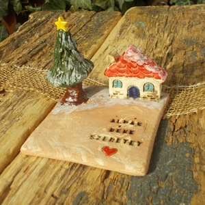 Mécsestartó apró házzal., Otthon & Életmód, Gyertya, illat, aroma, Mécses és mécsestartó, Kerámia, MESKA