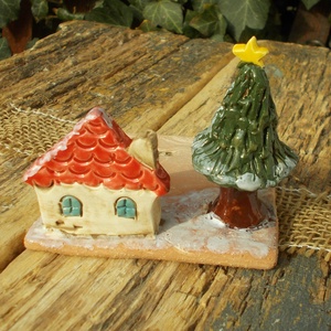 Mécsestartó apró házzal. - otthon & életmód - gyertya, illat, aroma - mécses és mécsestartó - Meska.hu