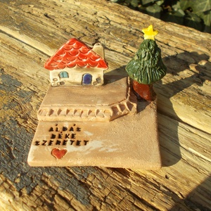 Mécsestartó apró házzal., Otthon & Életmód, Gyertya, illat, aroma, Mécses és mécsestartó, Kerámia, MESKA