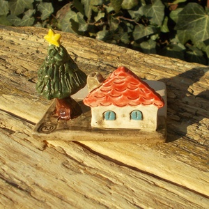 Mécsestartó apró házzal. - otthon & életmód - gyertya, illat, aroma - mécses és mécsestartó - Meska.hu