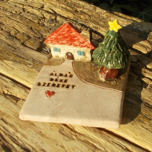 Mécsestartó apró házzal. - otthon & életmód - gyertya, illat, aroma - mécses és mécsestartó - Meska.hu