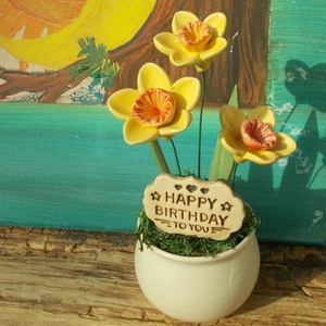 Asztaldísz nárciszokkal, Otthon & Életmód, Dekoráció, Virágdísz és tartó, Virágdíszek, Virágdísz kaspóban, Kerámia, MESKA