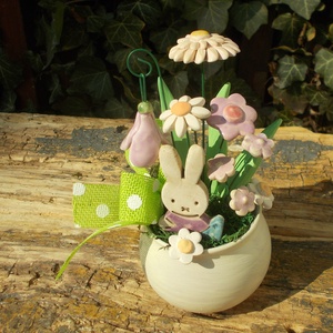Asztaldísz húsvétra - otthon & életmód - virágdekoráció - virágdíszek - virágdísz kaspóban - Meska.hu