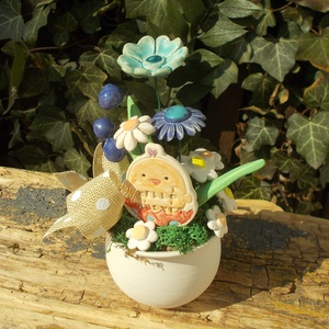 Asztaldísz húsvétra - otthon & életmód - virágdekoráció - virágdíszek - virágdísz kaspóban - Meska.hu