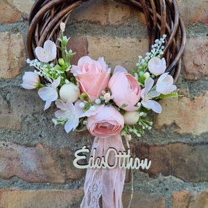 Barack színű ajtódísz, Otthon & Életmód, Dekoráció, Ajtó- és ablak dekoráció, Ajtódísz & Kopogtató, Virágkötés, MESKA