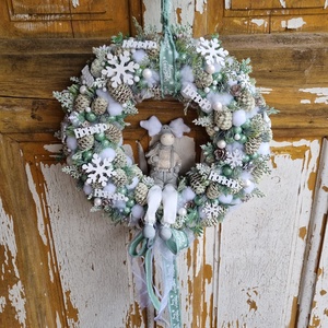 Menta színű karácsonyi ajtódísz, Karácsony, Adventi díszek, Adventi ajtódísz, Virágkötés, MESKA