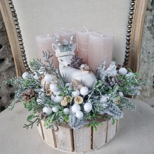 Adventi asztaldísz őzikével, Karácsony, Adventi díszek, Adventi koszorú, Virágkötés, MESKA