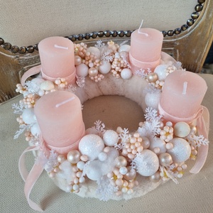 Púder adventi koszorú, Karácsony, Adventi díszek, Adventi koszorú, Virágkötés, MESKA