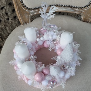 Rózsaszín adventi koszorú - karácsony - adventi díszek - adventi koszorú - Meska.hu