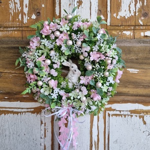 Tavaszi, nyuszis kopogtató, ajtódísz, Otthon & Életmód, Dekoráció, Ajtó- és ablak dekoráció, Ajtódísz & Kopogtató, Virágkötés, MESKA