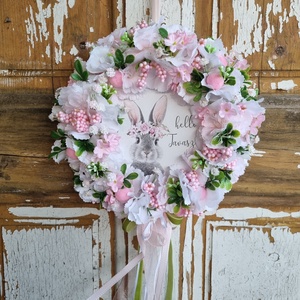 Nyuszis tavaszi ajtódísz, Otthon & Életmód, Dekoráció, Ajtó- és ablak dekoráció, Ajtódísz & Kopogtató, Virágkötés, MESKA