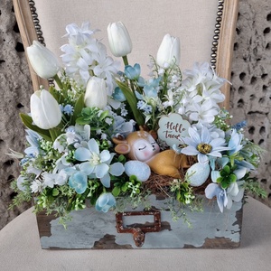 Tavaszi asztaldísz őzikével, Otthon & Életmód, Dekoráció, Asztal és polc dekoráció, Asztaldísz, Virágkötés, MESKA