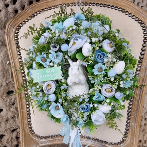 Tavaszi ajtódísz nyuszival - ünnepi díszek, dekorációk - húsvéti díszek és dekorációk - húsvéti ajtódísz, kopogtató - Meska.hu