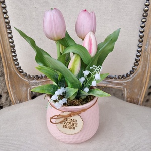 Tulipán kerámia kaspóban, Otthon & Életmód, Dekoráció, Asztal és polc dekoráció, Asztaldísz, , MESKA