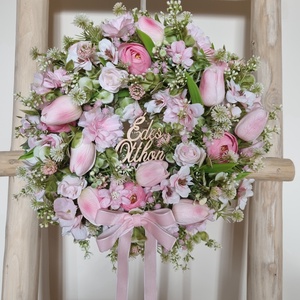 Tavaszi tulipános ajtódísz, Otthon & Életmód, Dekoráció, Ajtó- és ablak dekoráció, Ajtódísz & Kopogtató, Virágkötés, MESKA