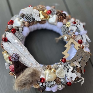 Karácsonyi, fehér koszorú, Karácsony, Adventi díszek, Adventi koszorú, Virágkötés, MESKA