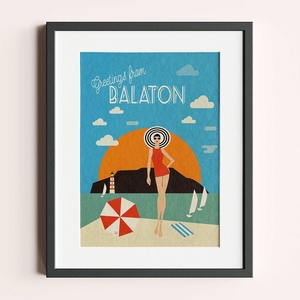 Balatoni retró, vintage poszer, falikép, fali dekoráció, Otthon & Életmód, Dekoráció, Kép & Falikép, Poszter, Fotó, grafika, rajz, illusztráció, MESKA