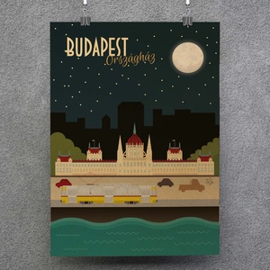 Budapest Országház, sárga villamos-utazás, poszter, falikép, fali dekoráció - otthon & életmód - dekoráció - kép & falikép - poszter - Meska.hu