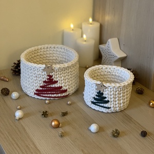 Karácsonyfás kosár - rendelésre, Otthon & Életmód, Tárolás & Rendszerezés, Tárolókosár, Horgolás, MESKA