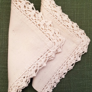 Rusztikus pamutvászon szalvéta horgolt szegéllyel, szalvétagyűrűvel - otthon & életmód - konyhafelszerelés, tálalás - konyhai textil - szalvéta - Meska.hu