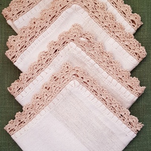 Bézs színű lenvászon  szalvéta horgolt szegéllyel, Otthon & Életmód, Konyhafelszerelés, tálalás, Konyhai textil, Szalvéta, Horgolás, Varrás, MESKA