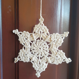 Karácsonyfadísz/hópehely/ajándékkísérő, rusztikus, nagy,  ekrü színű - karácsony - karácsonyi lakásdekoráció - karácsonyfadíszek - Meska.hu