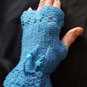 Sál-kesztyű szett horgolt kék - ruha & divat - sál, sapka, kendő - sál - Meska.hu