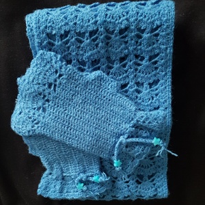 Sál-kesztyű szett horgolt kék - ruha & divat - sál, sapka, kendő - sál - Meska.hu