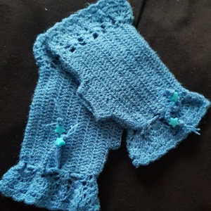 Sál-kesztyű szett horgolt kék - ruha & divat - sál, sapka, kendő - sál - Meska.hu
