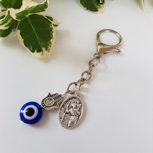 Utazók amulettje - Szent Kristóf, védőszem és Fatima keze talizmánnal - táska & tok - kulcstartó & táskadísz - kulcstartó - Meska.hu