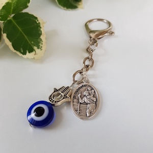 Utazók amulettje - Szent Kristóf, védőszem és Fatima keze talizmánnal - Meska.hu