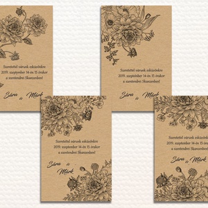 Esküvői meghívó vintage vonalrajzzal borítékban - esküvő - meghívó & kártya - meghívó - Meska.hu