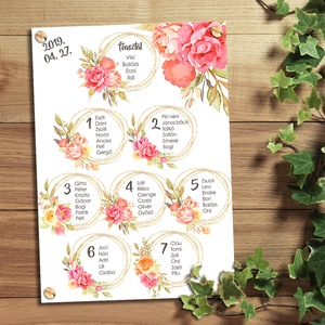 Ülésrend esküvőre - virágos mintával - esküvő - meghívó & kártya - ültetési rend - Meska.hu