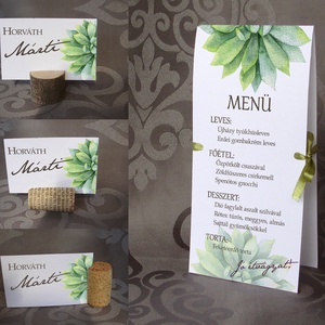 Menü-asztalszám esküvőre - kövirózsa mintával - esküvő - meghívó & kártya - menü - Meska.hu