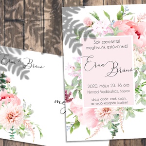Esküvői meghívó tavaszi virágok rózsaszín kerettel, Esküvő, Meghívó & Kártya, Meghívó, Fotó, grafika, rajz, illusztráció, MESKA
