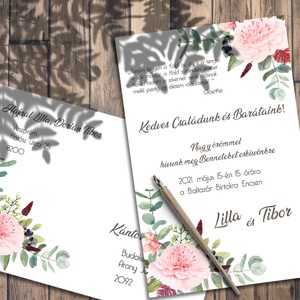 Esküvői meghívó tavaszi virágokkal a sarkokban - esküvő - meghívó & kártya - meghívó - Meska.hu