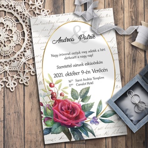 Esküvői meghívó klasszikus vörös rózsa ovális kerettel - esküvő - meghívó & kártya - meghívó - Meska.hu