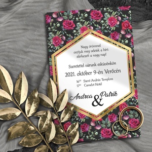 Esküvői meghívó rózsás mintával hatszög keretben, Esküvő, Meghívó & Kártya, Meghívó, Fotó, grafika, rajz, illusztráció, MESKA