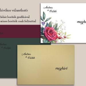 Esküvői meghívó modern vörösrózsa grafikával - esküvő - meghívó & kártya - meghívó - Meska.hu