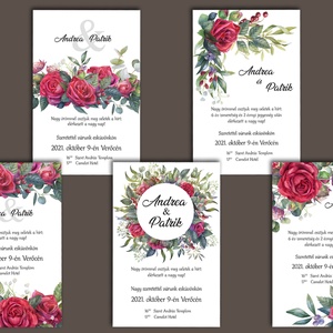 Esküvői meghívó klasszikus vörös rózsa grafikával alul-felül - esküvő - meghívó & kártya - meghívó - Meska.hu