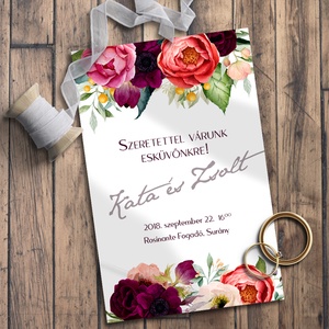 Esküvői meghívó bohém tarka-barka virágözön alul-felül, Esküvő, Meghívó & Kártya, Meghívó, Fotó, grafika, rajz, illusztráció, MESKA