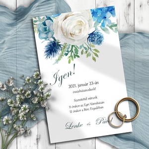 Esküvői meghívó fehér és kék virágokkal - Meska.hu
