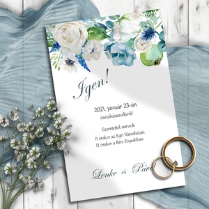 Esküvői meghívó törtfehér és kék virágokkal felül, Esküvő, Meghívó & Kártya, Meghívó, Fotó, grafika, rajz, illusztráció, MESKA