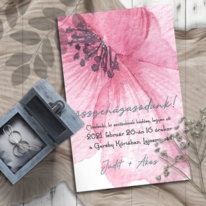Esküvői meghívó nagy áttetsző rózsaszín virággal, Esküvő, Meghívó & Kártya, Meghívó, Fotó, grafika, rajz, illusztráció, MESKA