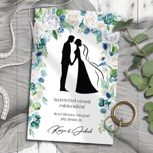 Esküvői meghívó jegyespár sziluett virágkapu alatt - esküvő - meghívó & kártya - meghívó - Meska.hu