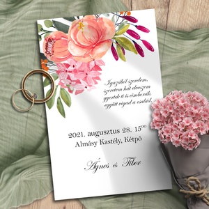 Esküvői meghívó színpompás virág bokréta sarok, Esküvő, Meghívó & Kártya, Meghívó, Fotó, grafika, rajz, illusztráció, MESKA