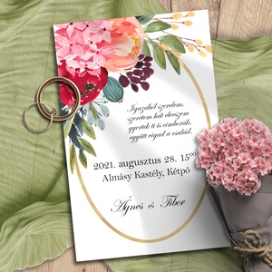 Esküvői meghívó tarka virág bokréta ovális kerettel, Esküvő, Meghívó & Kártya, Meghívó, Fotó, grafika, rajz, illusztráció, MESKA