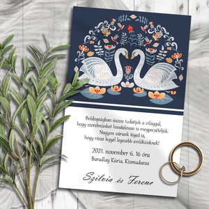 Esküvői meghívó folk art állatkák hattyú, Esküvő, Meghívó & Kártya, Meghívó, Fotó, grafika, rajz, illusztráció, Meska