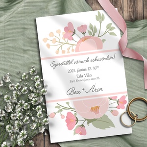 Esküvői meghívó bimbós virágokkal alul-felül, Esküvő, Meghívó & Kártya, Meghívó, Fotó, grafika, rajz, illusztráció, MESKA