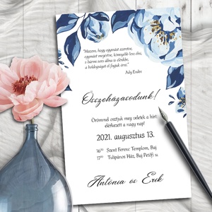 Esküvői meghívó kék virágokkal sarok, Esküvő, Meghívó & Kártya, Meghívó, Fotó, grafika, rajz, illusztráció, MESKA